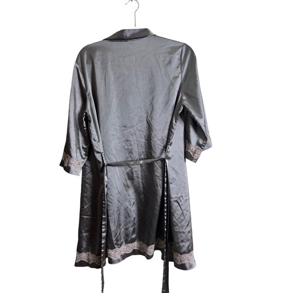 Ekouaer Robe Womens Small Classic Gray Satin Kimono Short Lounge Lace Accent - Picture 4 of 5
